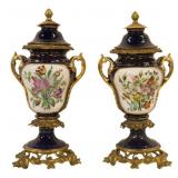 Pair of Bronze Mounted Cobalt & Paint Decorated