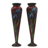 Pair of Camille Faure Enamel on Copper Iris Vases.