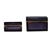 (2) Amethyst Colored Glass Boxes with Gilt Brass