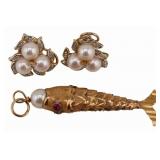 JEWELRY. Gold and Pearl Jewelry Grouping.