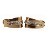 JEWELRY. Pair of 14kt Gold and Diamond Hoop