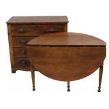 Antique Pine Drop Side Table & Pine Chest.