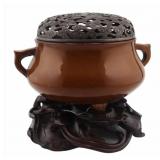 Chinese Cafe Au Lait Tripod Censer.