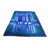 Midcentury Overall Blue Abstract Shag Carpet.