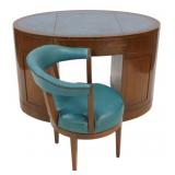 Midcentury Oval Leathertop Desk & Chair.