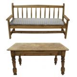 Antique Pine Farm House Table & Bench.