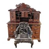 Antique Highly & Finely Carved Japanese Desk &