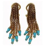 JEWELRY. Italian 18kt Gold and Turquoise Tassel