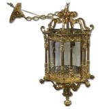 Vintage Gilt Bronze Chandelier W/Beveled & Etched