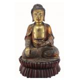 Antique SE Asian Gilt and Lacquered Bronze Buddha.