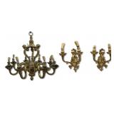 Vintage Gilt Bronze Chandelier and Sconces.