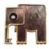 JEWELRY. 18kt Gold Abalone and Diamond Elephant