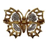 JEWELRY. 18kt Gold and Diamond Butterfly Brooch.