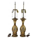 Vintage Near Pair of Chinese Grisaille Gilt Lamps