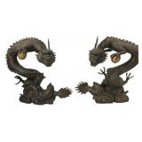 Pair of Japanese Meiji Bronze Dragon Fountains.