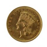 NUMISMATICS. 1874 $3 Indian Princess Gold Coin.