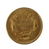 NUMISMATICS. 1874 $3 Indian Princess Gold Coin.