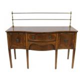 Antique Banded Mahogany Sideboard w/ Brass Gallery