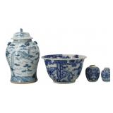 Grouping of (4) Chinese Blue and White Ceramic