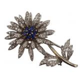 JEWELRY. 18kt Gold Diamond and Sapphire Brooch.