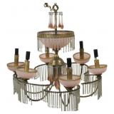 Antique Bronze & Opaline Glass Chandelier.