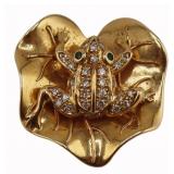 JEWELRY. 18kt Gold Emerald and Diamond Frog