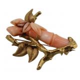 JEWELRY. Vintage 18kt Gold and Salmon Coral Brooch