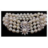 JEWELRY. 13.5kt Gold, Pearl and Diamond Bracelet.