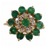 JEWELRY. 13kt Emerald and Diamond Floral Ring.