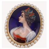JEWELRY. 14kt Gold, Enamel and Pearl Brooch or