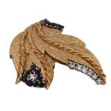 JEWELRY. 13.5kt Gold, Sapphire and Diamond Brooch.