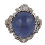 JEWELRY. 18kt Gold Sapphire Cabochon and Diamond