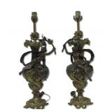 Fine Antique Pr Of Gilt & Patinated Bronze Lamps.
