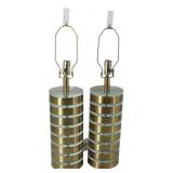 Midcentury Pr of gilt Metal Mounted Acrylic Lamps.