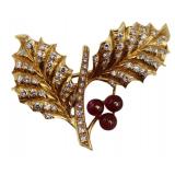 JEWELRY. Cartier 18kt Ruby & Diamond Mistletoe