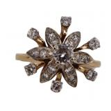 JEWELRY. 13.5kt Gold and Diamond Floral Ring.