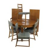 ROMAN THOMAS Dining Table, Leaves & Chairs.