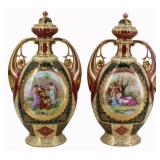 VIENNA Pair of Porcelain Lidded Urns.