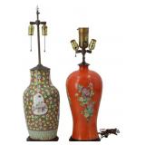 Group of (2) Chinese Famille Rose Vases as Lamps.