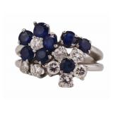 JEWELRY. Platinum Sapphire and Diamond Floral Ring