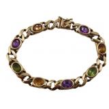 JEWELRY. 14kt Flat Curb Link and Gem Bracelet.