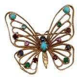 JEWELRY. 13kt Gold and Gem Butterfly Brooch.