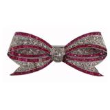 JEWELRY. Antique Platinum Ruby and Diamond Bow