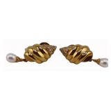 JEWELRY. Pair of Chanel 18kt Gold Diamond & Pearl