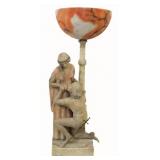 Large Antique Alabaster Figural Lamp on Pedestal.