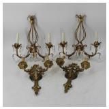 2 Prs Of Vintage Gilt Bronze Sconces