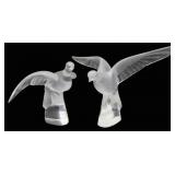 (2) Lalique Colombe Clita Frosted and Clear Glass