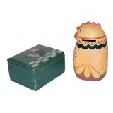 ceramic rooster bank & wooden trinket box