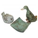 pottery duck ,quail ,dish