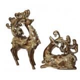 pair gold resin reindeer